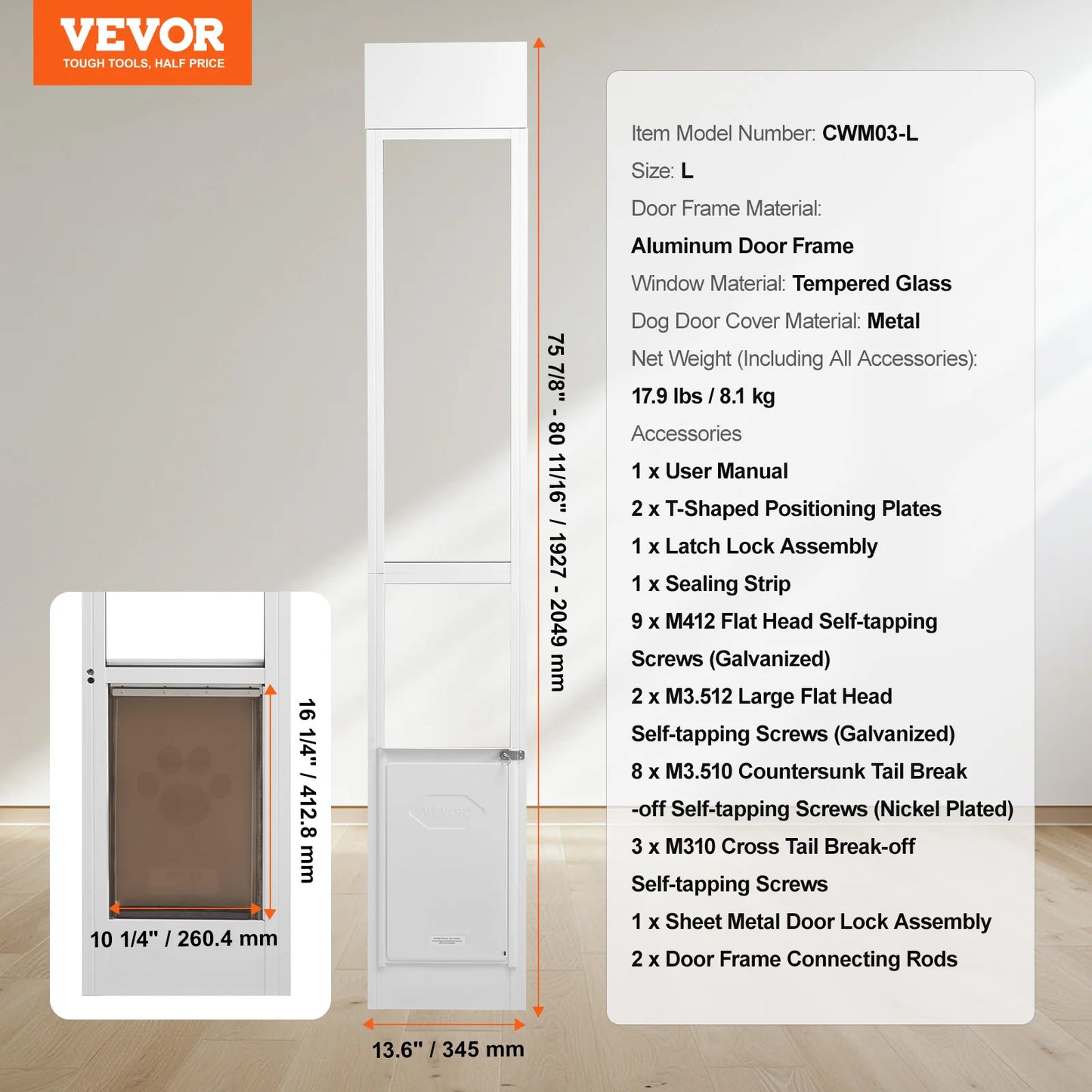 SucceBuy Dog Door For Sliding Glass Door Adjustable Height