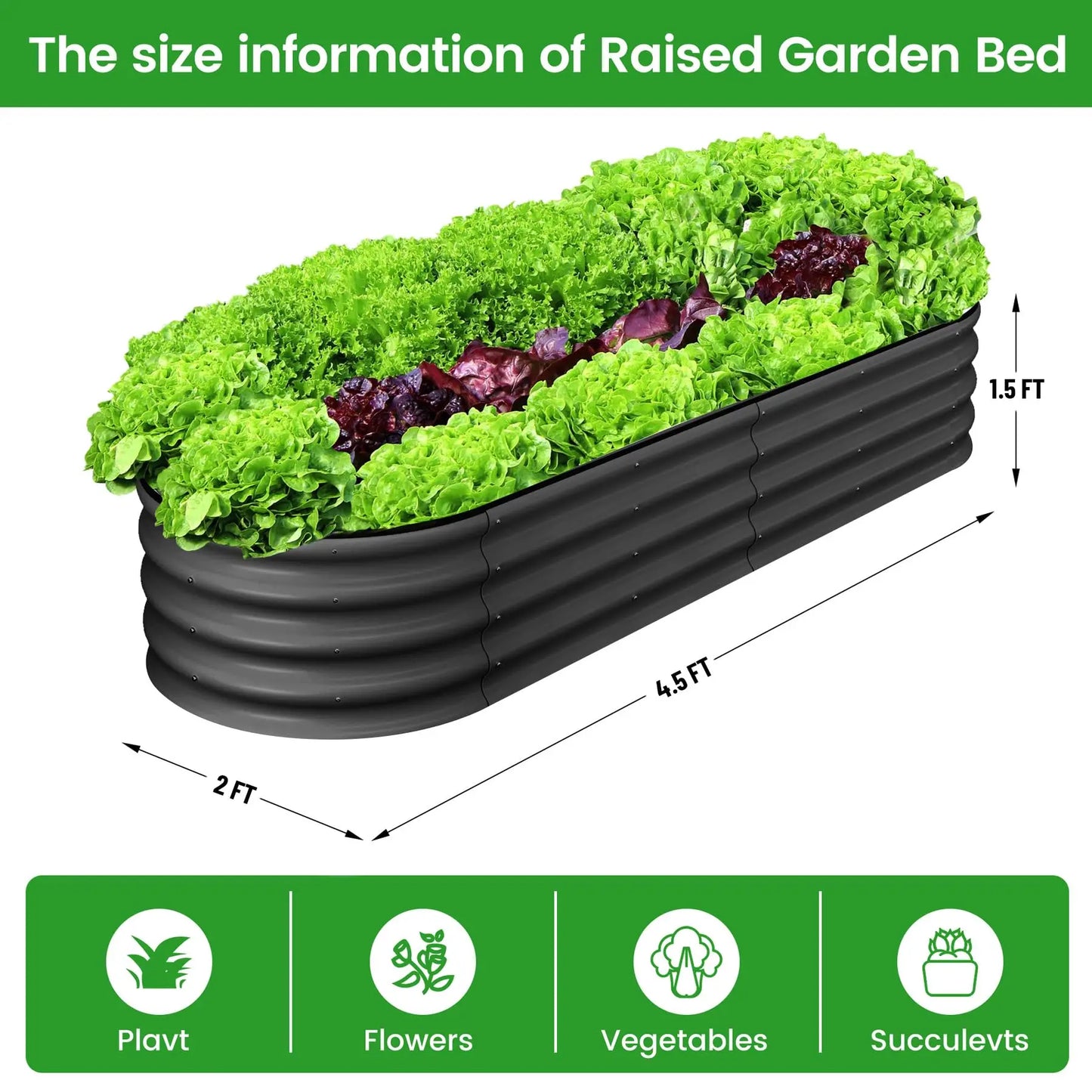 HiMISS 2Pack Oval Galvanized Steel Raised Garden Bed Set