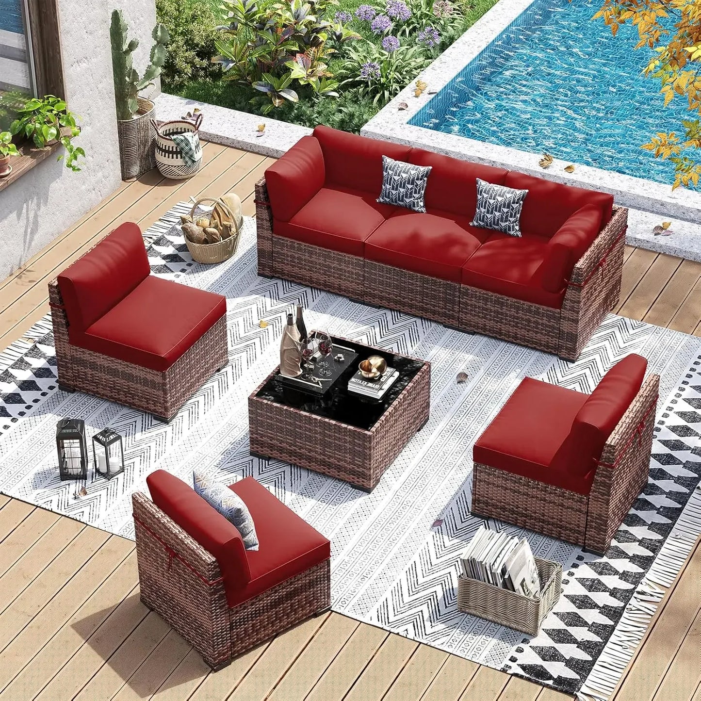 Patio Furniture Set PE Wicker Sectional Sofa With Tea Table