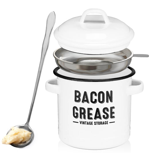 Bacon Grease Container With Strainer Kitchen Oil Storage