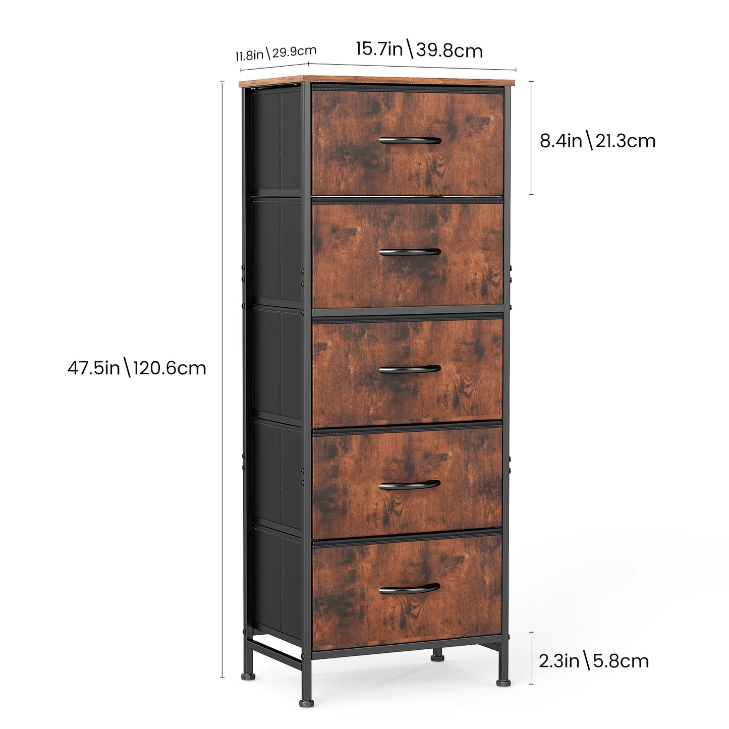 JHK 5-Drawer Fabric Dresser With Nightstand And Steel Frame