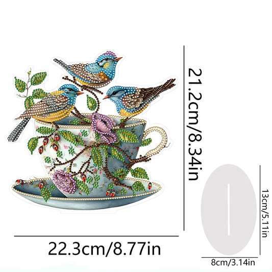 Teacup Bird 2D Diamond Painting Desk Top Ornament Kit