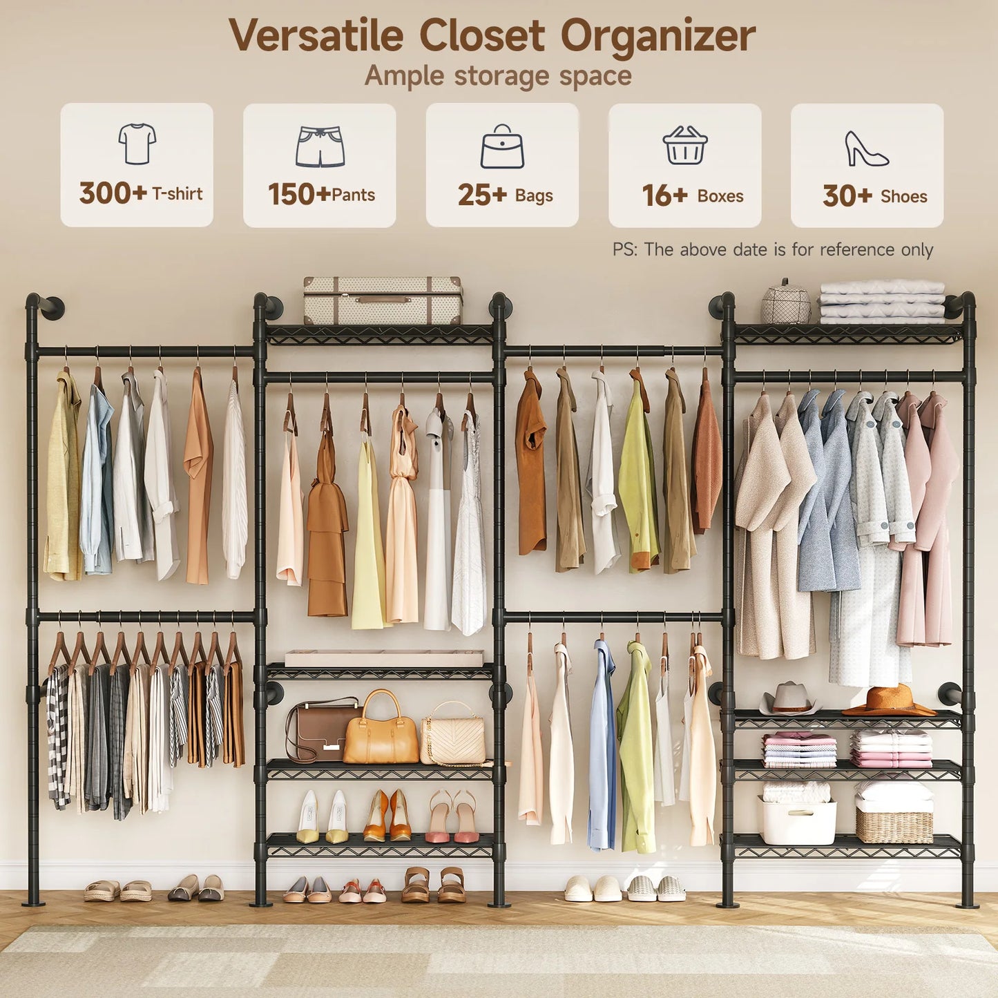 Wall Mounted Industrial Pipe Clothes Rack Closet Organizer Expandable Rods