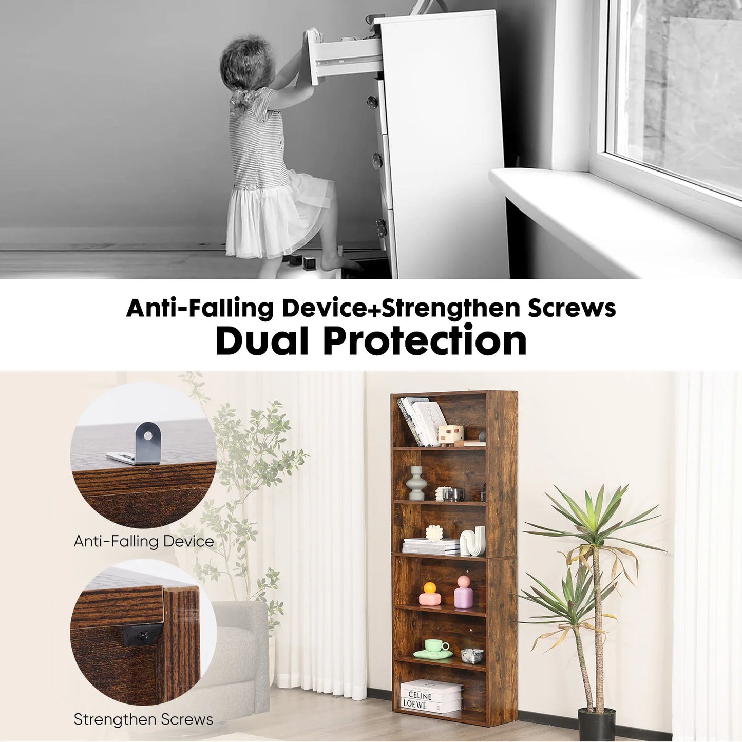 JHK Wooden Shelf Bookcase Floor Standing Modern Minimalist