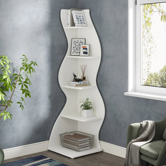 Tribesigns 5 Tier Corner Shelf Wall Bookshelf Modern Wood Storage