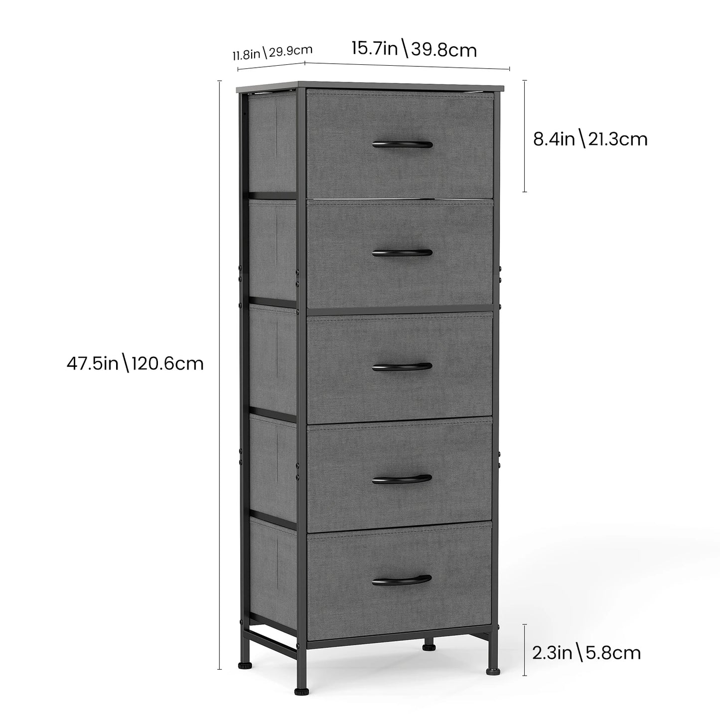 JHK 5-Drawer Fabric Dresser With Nightstand And Steel Frame