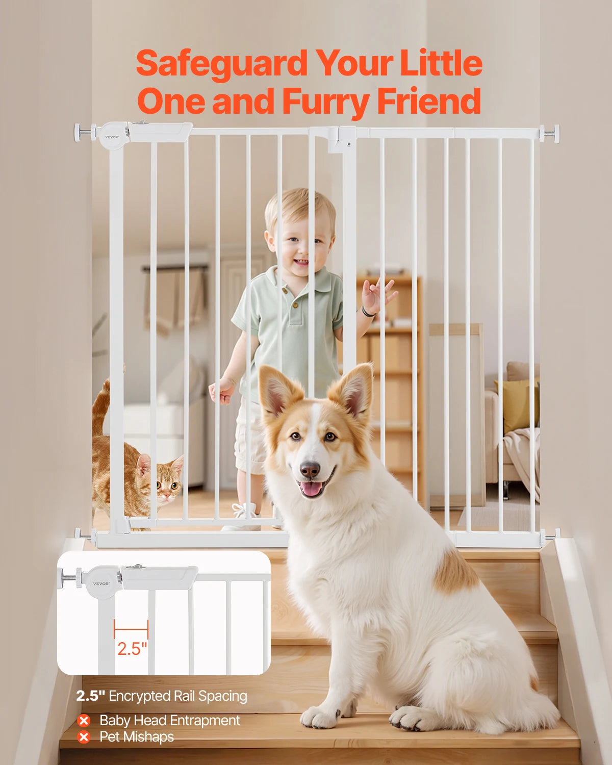 SucceBuy Baby Gate Pressure Mounted Walk Through For Pets And Kids