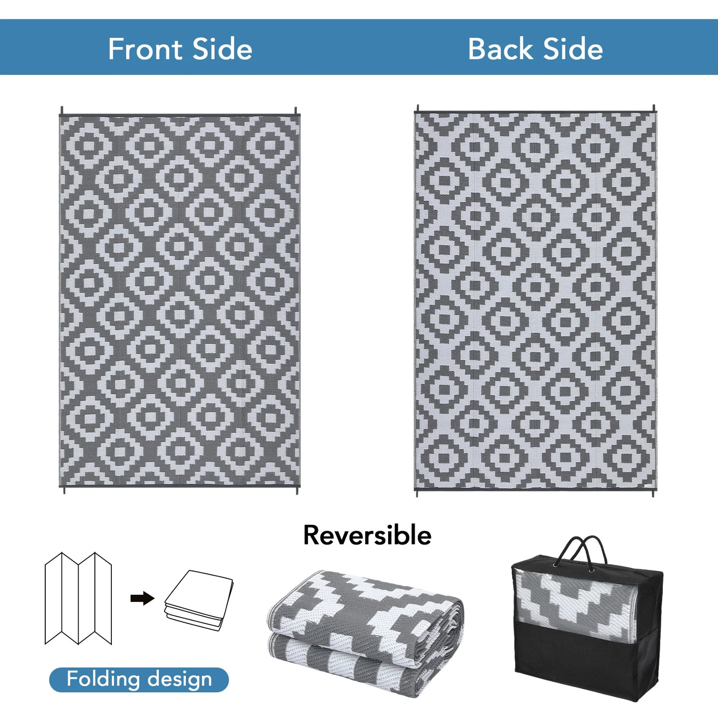 Studyset Outdoor Geometric Plastic Straw Rug Waterproof Patio Mat