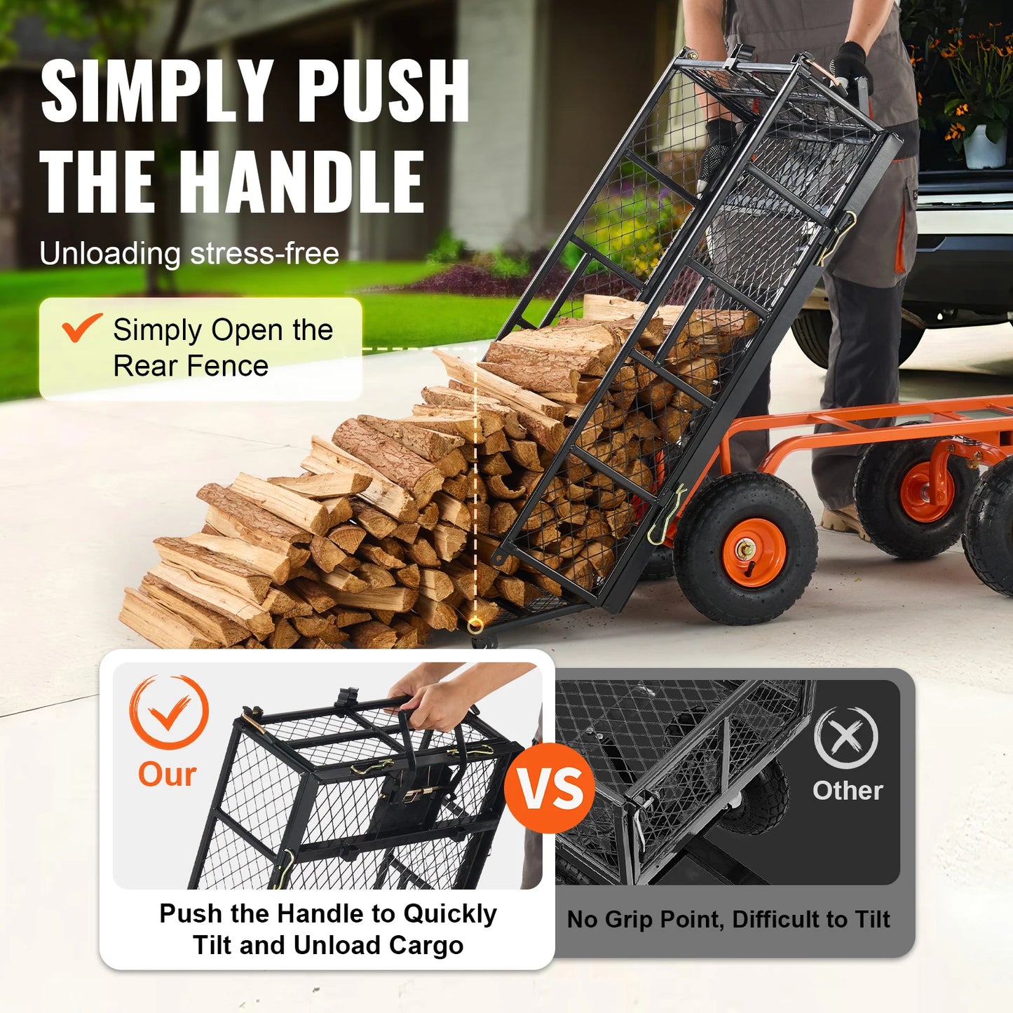 SucceBuy Garden Cart Sturdy Utility Wagon With Dump Cart Capacity