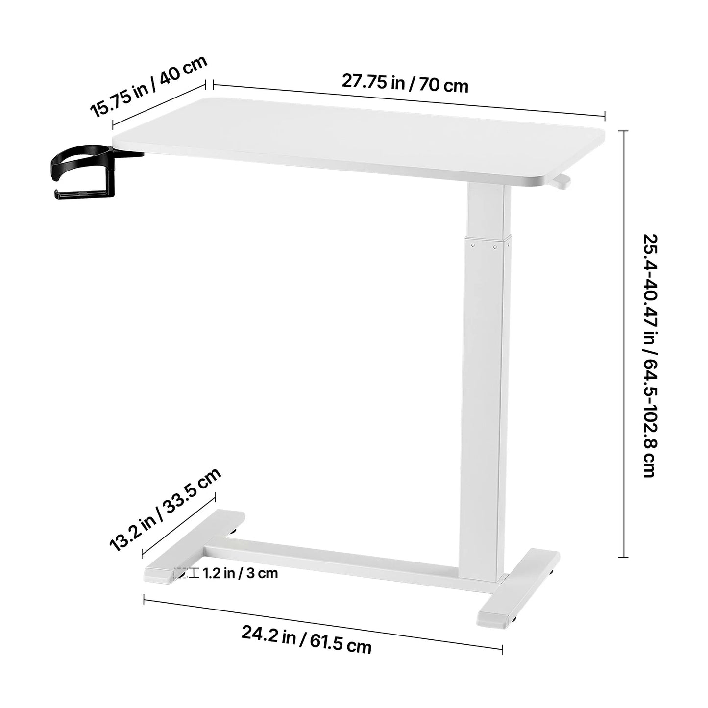 SucceBuy Overbed Table Mobile Bedside Desk With Height Adjustable Laptop