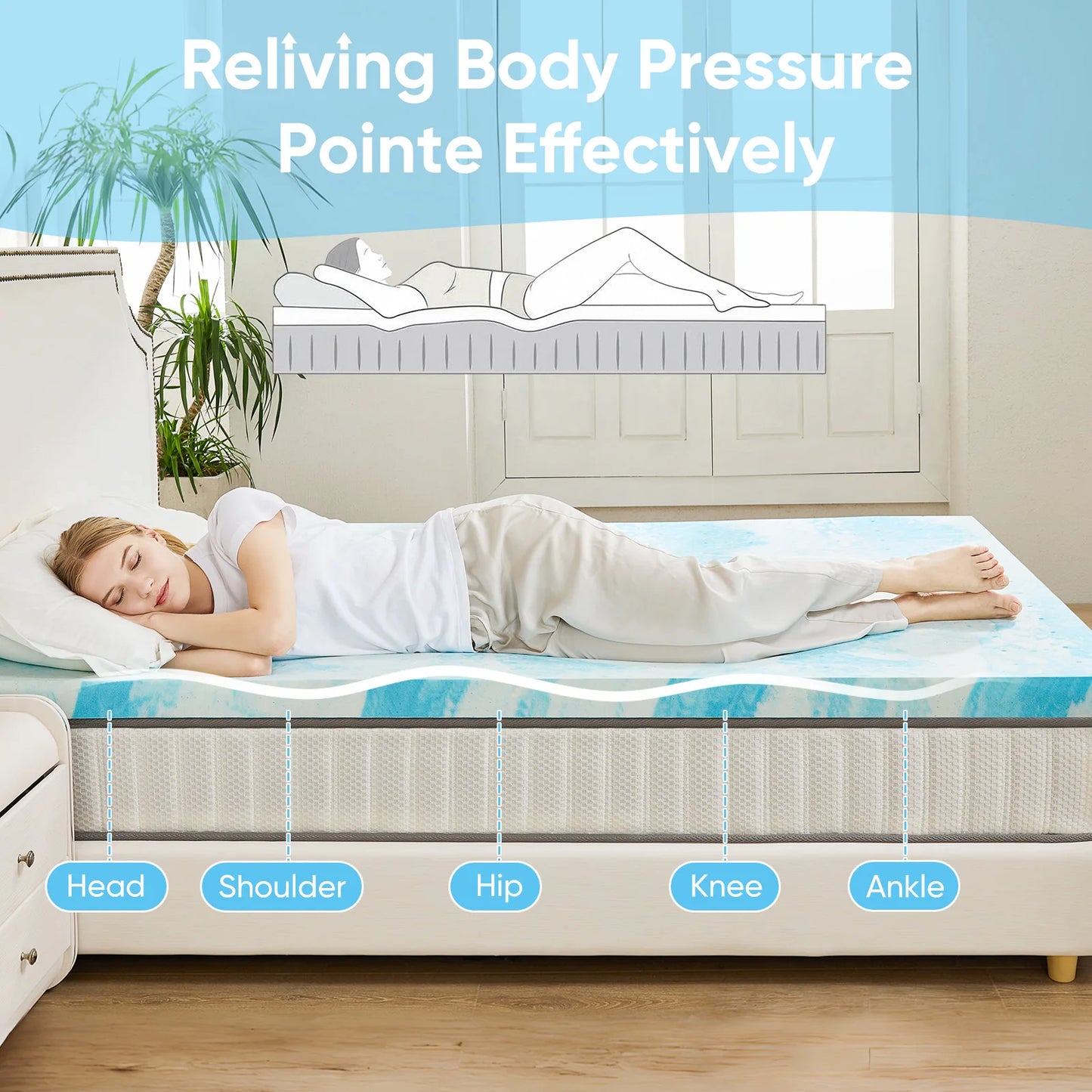 JHK Gel Memory Foam Mattress Topper Soft and Cooling