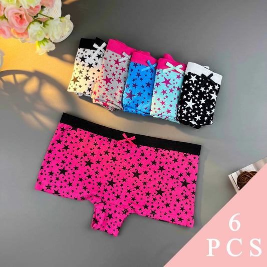 6pcs Set Women Panties Seamless Boyshort Star Print Low Waist