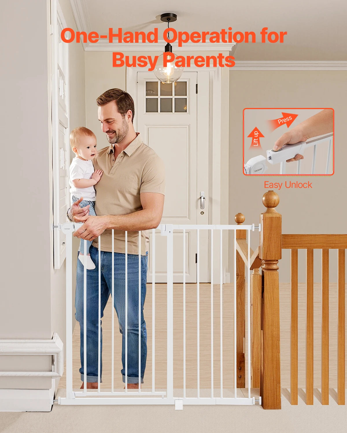SucceBuy Baby Gate Pressure Mounted Walk Through For Pets And Kids