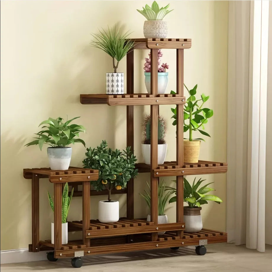 Wisfor Multi Layer Wood Plant Stand Rack With Wheels