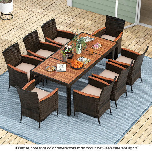 HOMASIS Patio Wicker Dining Set With Acacia Wood Table