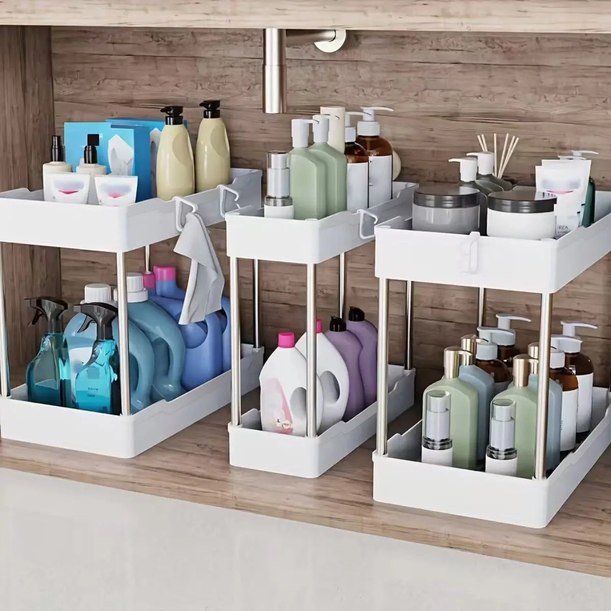 Under Sink Organizer Set For Cosmetics Kitchen And Bathroom
