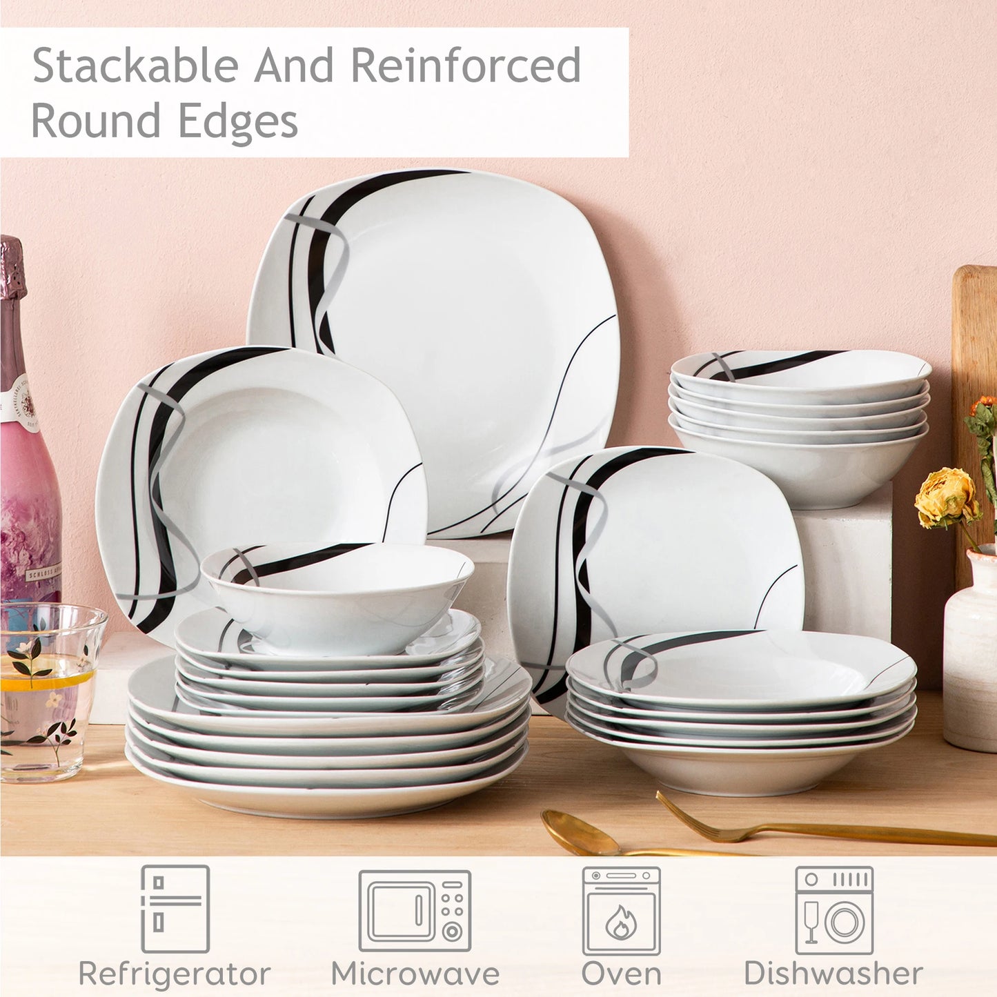 Malacasa Fiona Porcelain Dinnerware Set Dinner Plates Dessert Plates