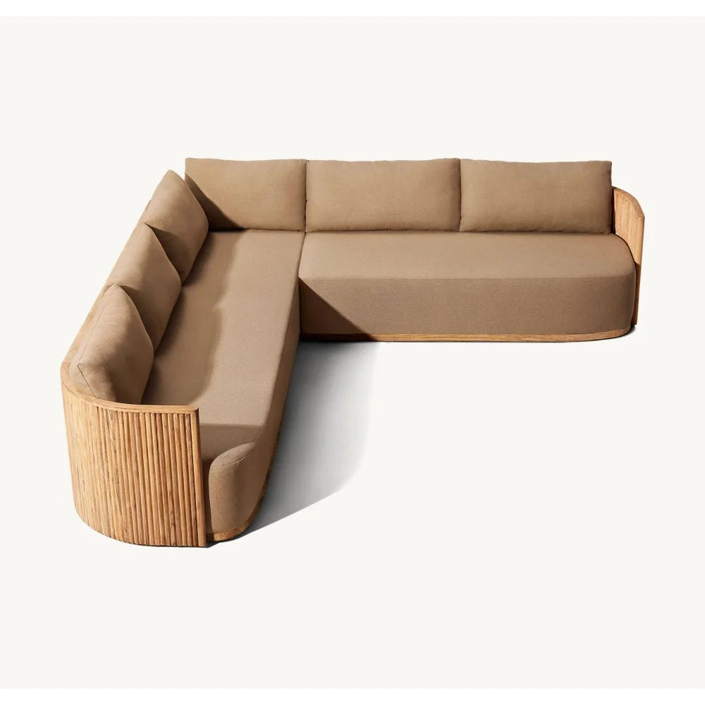 Teak Outdoor Sectional Sofa Set With Waterproof Cushions And Table