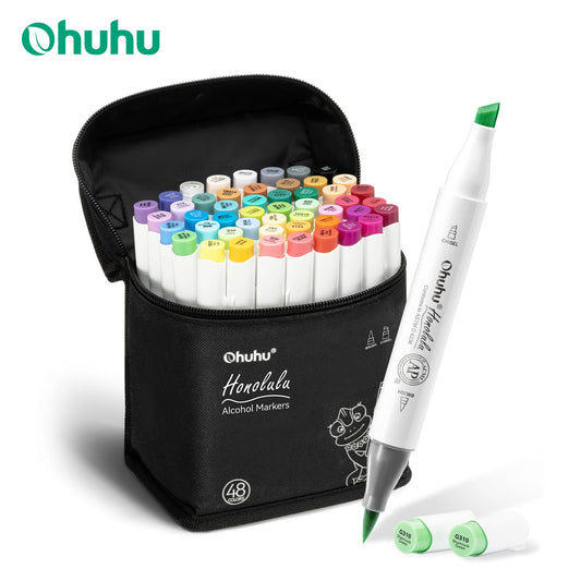 Ohuhu Honolulu 48 Marker Set Refillable Alcohol Based Dual Tip Markers