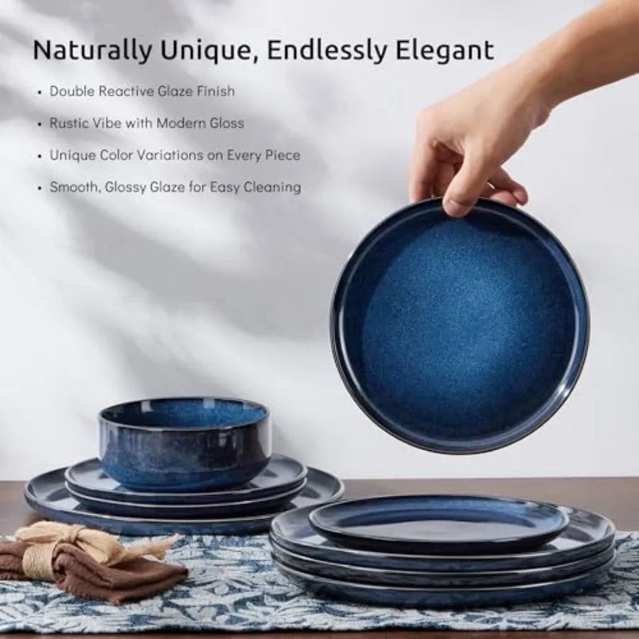 Stoneware Dinnerware Set For 4 12-Piece Dishes Microwave Safe