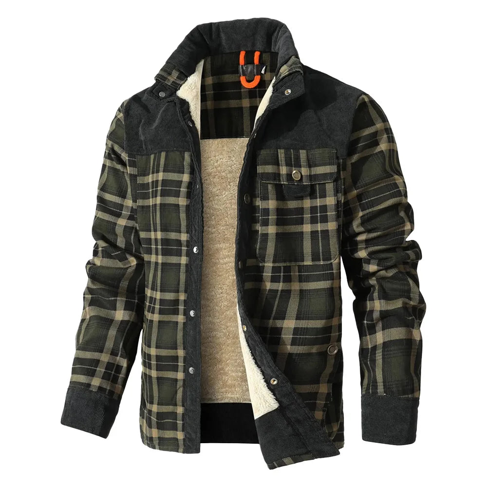 Men's Winter Windproof Bomber Jacket Plaid Sherpa Lined