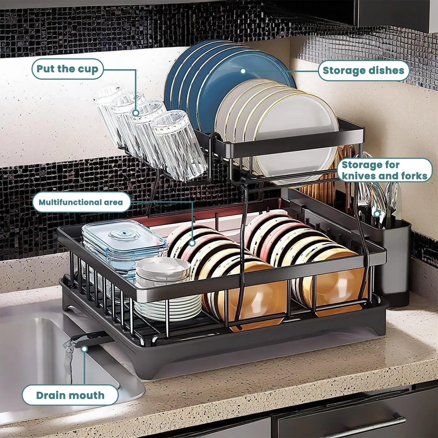 Metal Removable Dish Drying Rack For Kitchen Countertop
