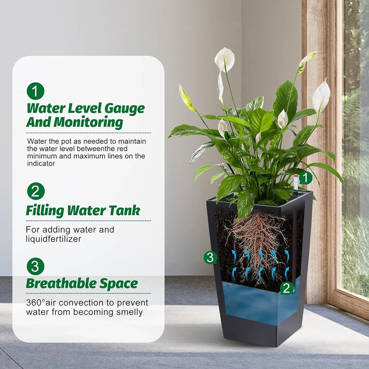 TWISTER.CK Rectangular Planter 2 With Drainage Holes Water Level Monitor