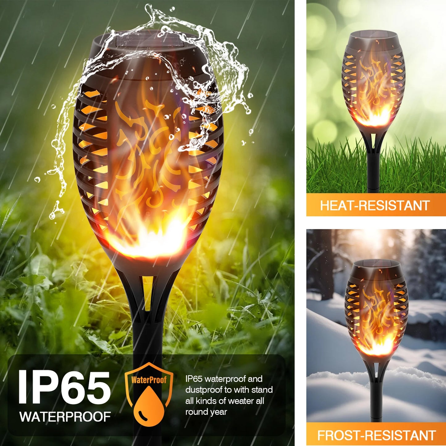 Solar Torch Lights With Flickering Flame Outdoor Waterproof Garden Path